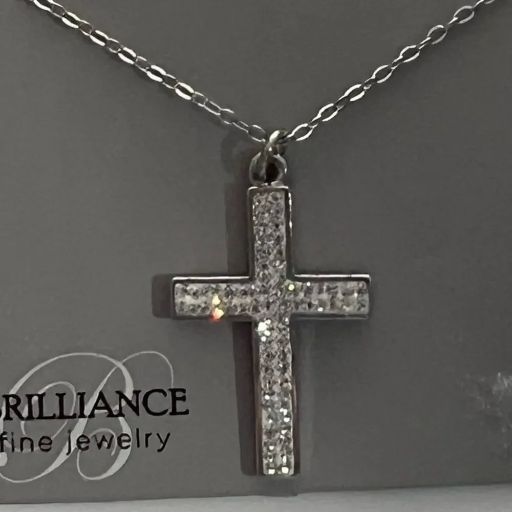 Cross pendant Necklace 925 Sterling Silver crystal details very sparkly new